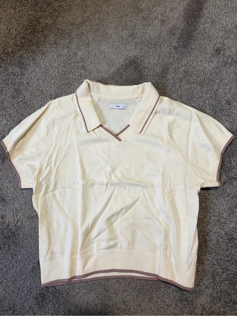 Aritzia Cream Short-Sleeve Polo Top with Brown Trim